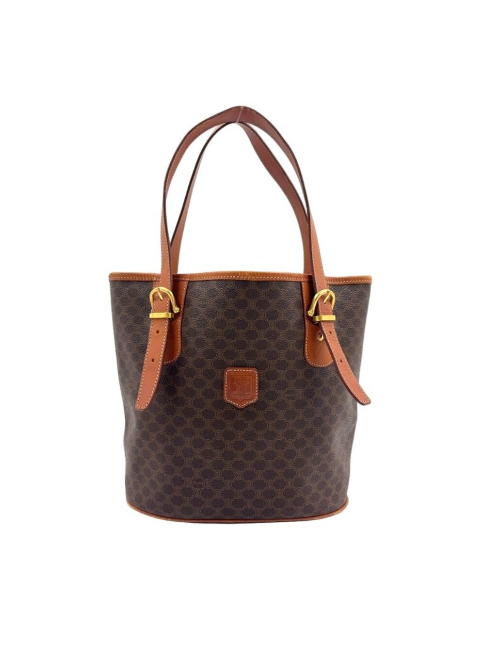 Celine Macadam Bucket Leather Brown Light Tote Gold